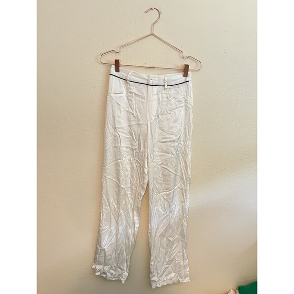 Fleur Du Mal Wide Leg Tuxedo Pants High Rise Size XS Ivory / Black  $395 - Picture 3 of 8